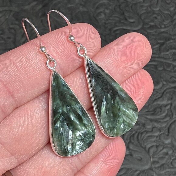 Seraphinite Earrings Stone Crystal Jewelry - Picture 4 of 7